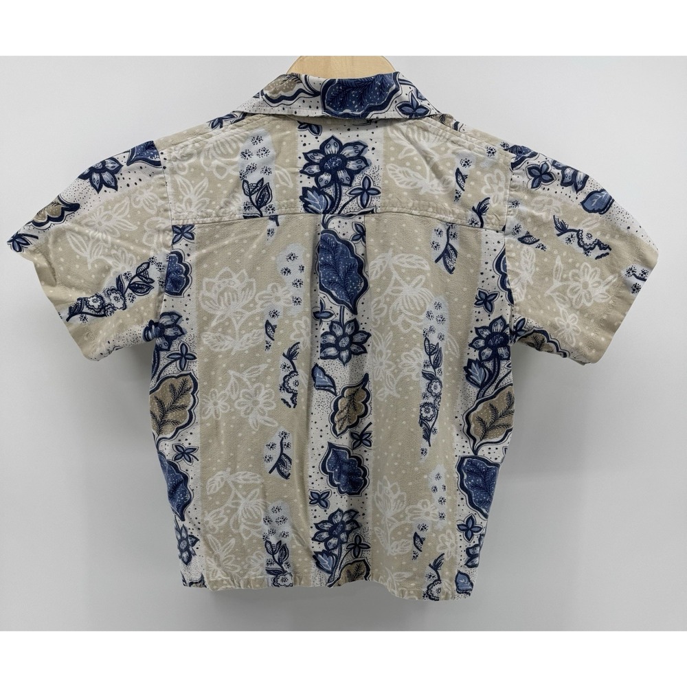 Hawaiian Shirt Men's Size S Relaxed Fit Beige Blue Floral Tropical Beach Aloha - Picture 3 of 5
